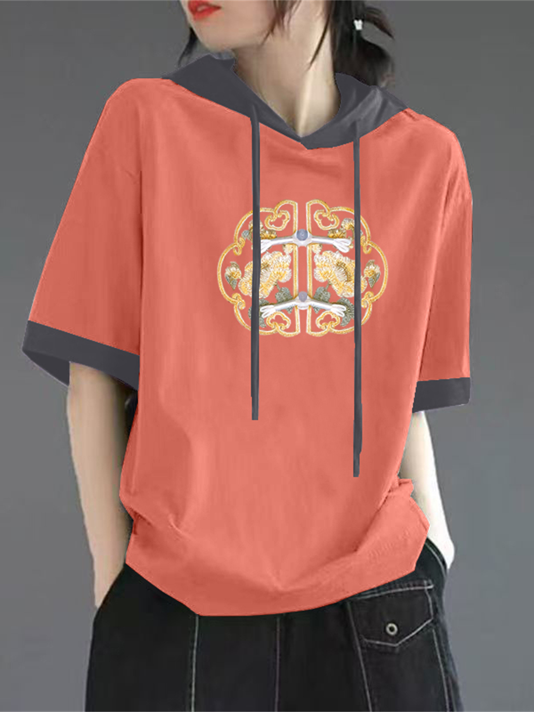 Kaos Katun Murni Merah Lengan  - Streetwear Brand Red ulasan dan harga