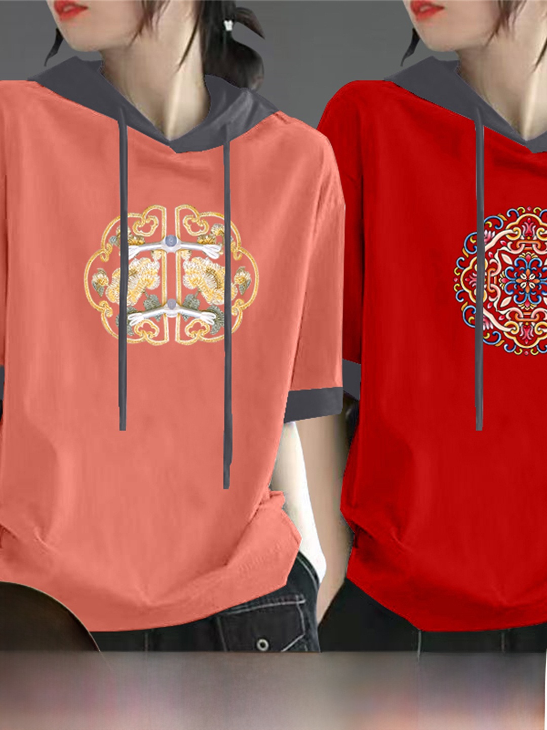 Kaos Katun Murni Merah Lengan  - Streetwear Brand Red ulasan dan harga