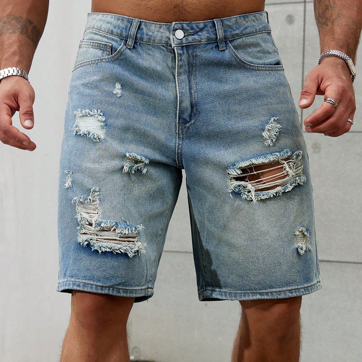 Celana pendek Jeans sobek pria - Streetwear Clothing Brands ulasan dan harga